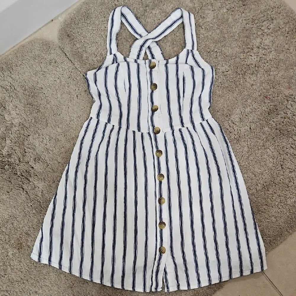 SO Juniors Sleeveless Crossback Striped Button Down Summer Dress Size Small - Picture 6 of 8